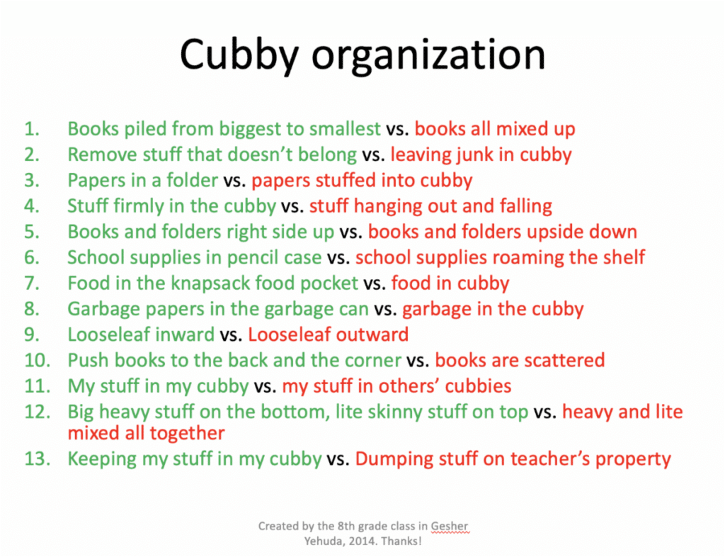 Cubby organization skills